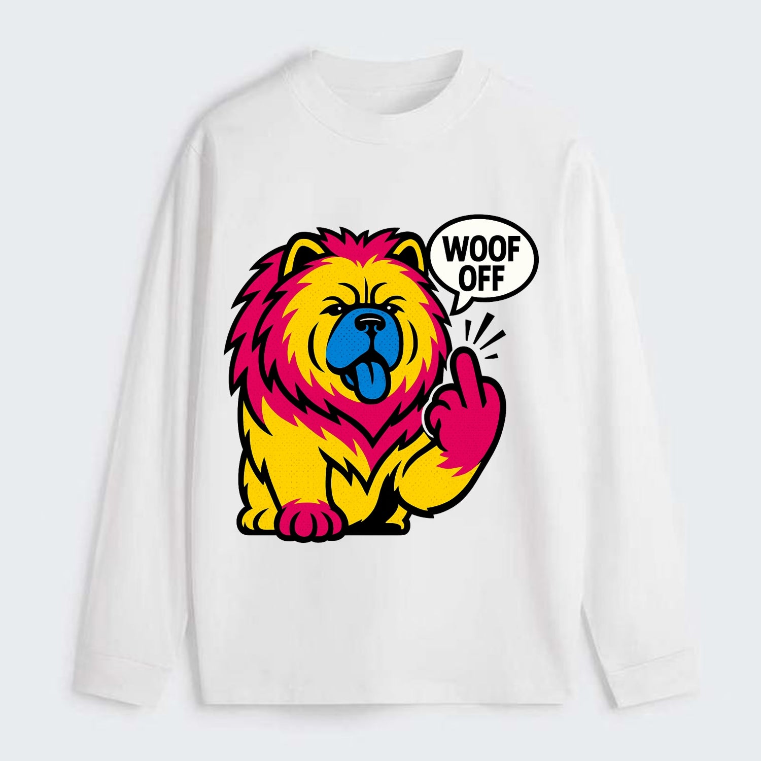 Chow Chow with lion mane and blue-black tongue, fluffy dignified paw up - Classic Long Sleeve Shirt - White