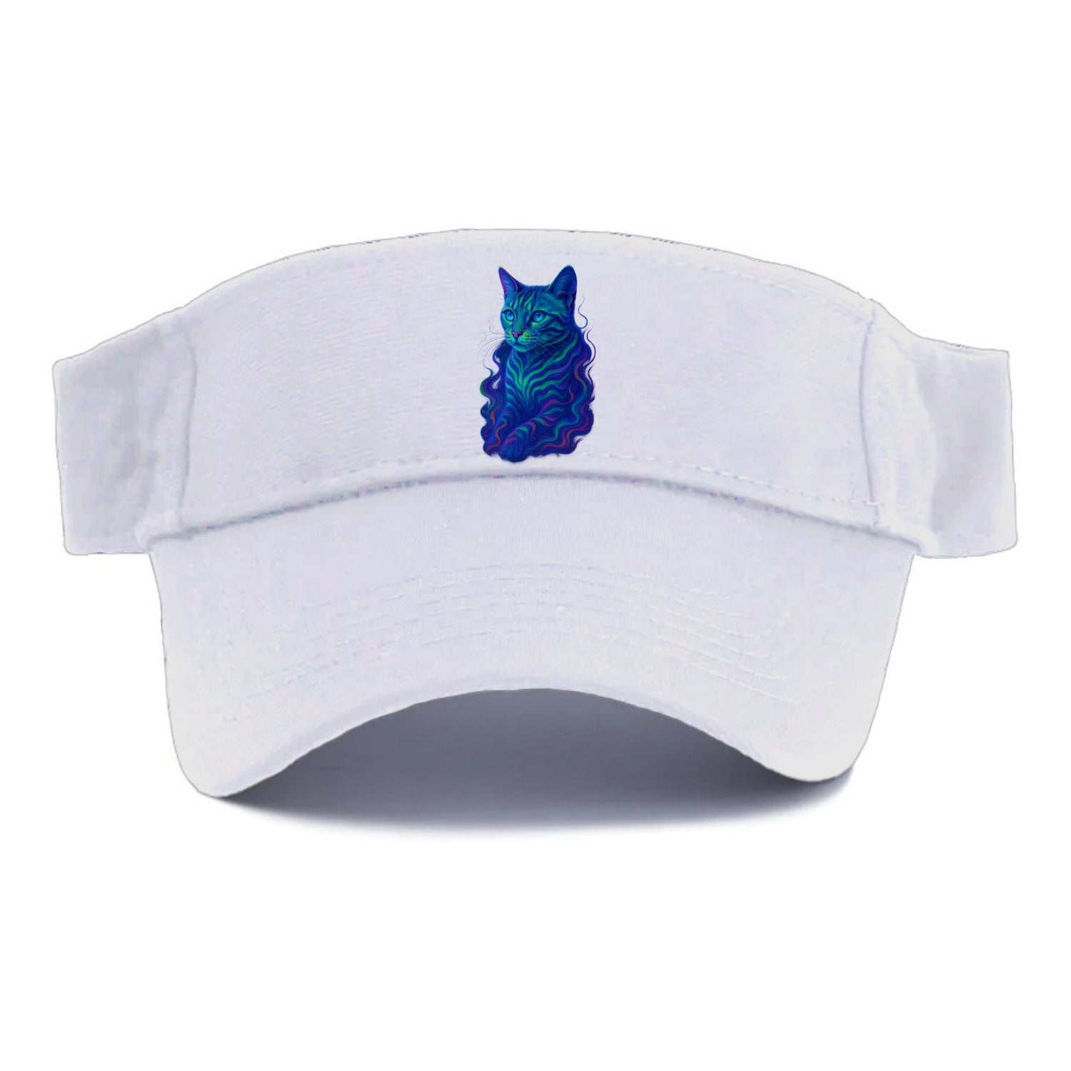 Exotic Bengal cat with aurora borealis colors flowing through its stripes, green and purple - Visor - White