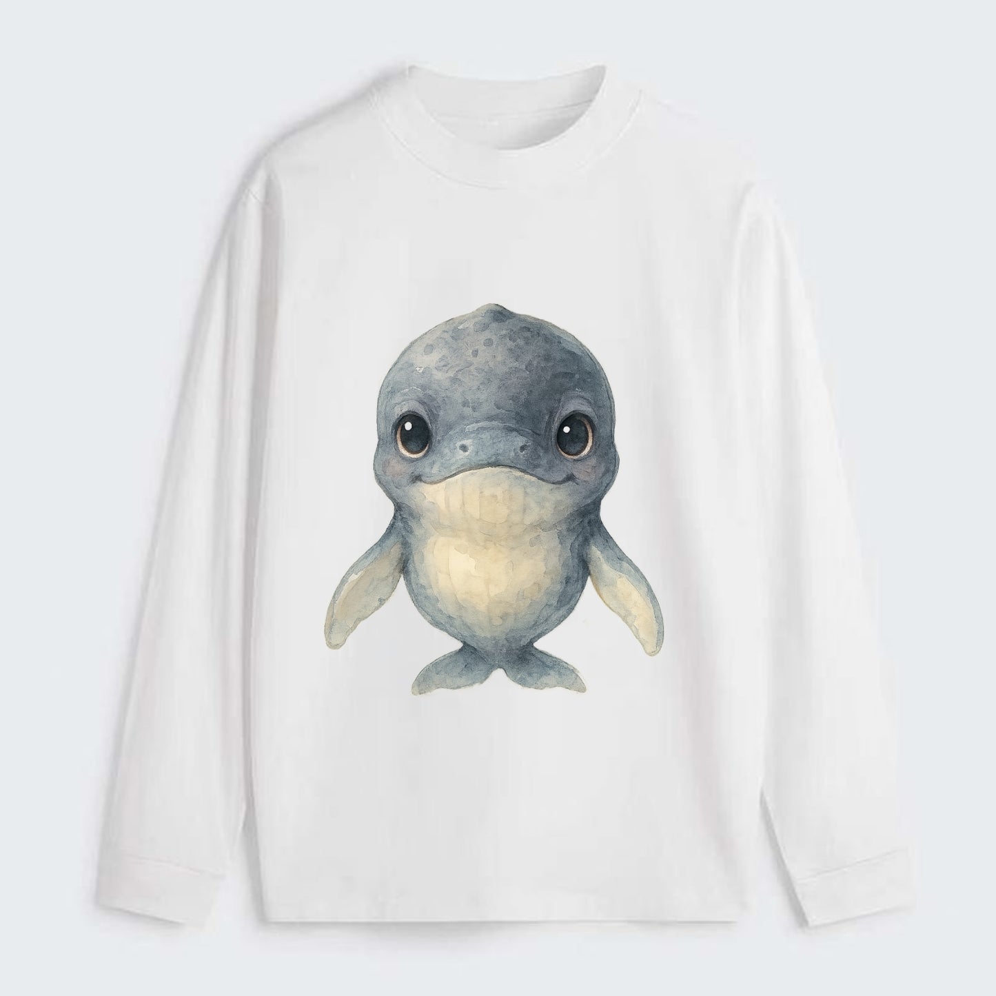 Baby Humpback Whale - dark gray with white flippers, large gentle eyes, - Classic Long Sleeve Shirt - White