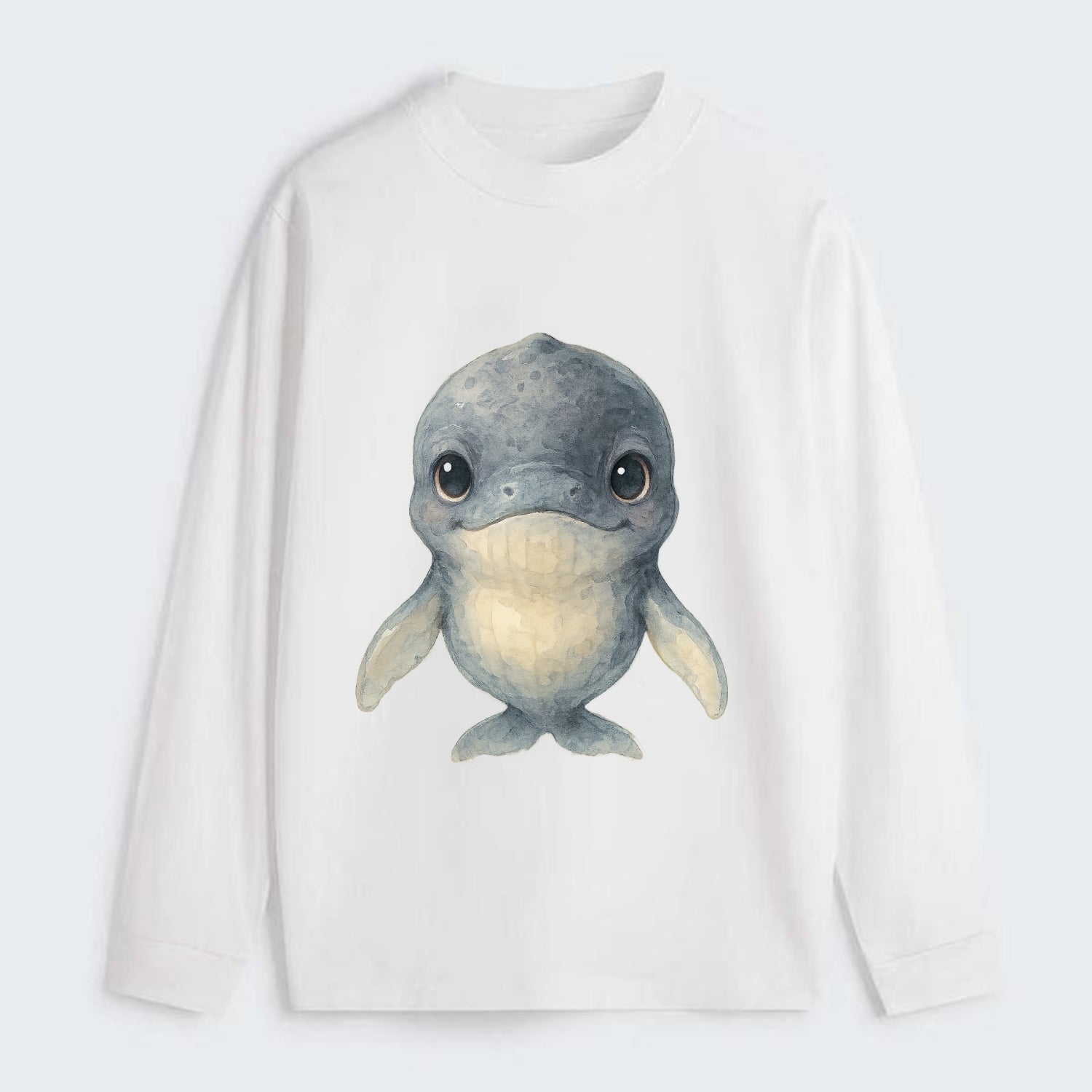 Baby Humpback Whale - dark gray with white flippers, large gentle eyes, - Classic Long Sleeve Shirt - White