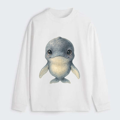 Baby Humpback Whale - dark gray with white flippers, large gentle eyes, - Classic Long Sleeve Shirt - White