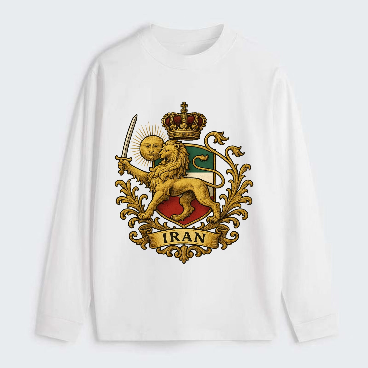 Royal Iran Coat Of Arms - Classic Long Sleeve Shirt - White