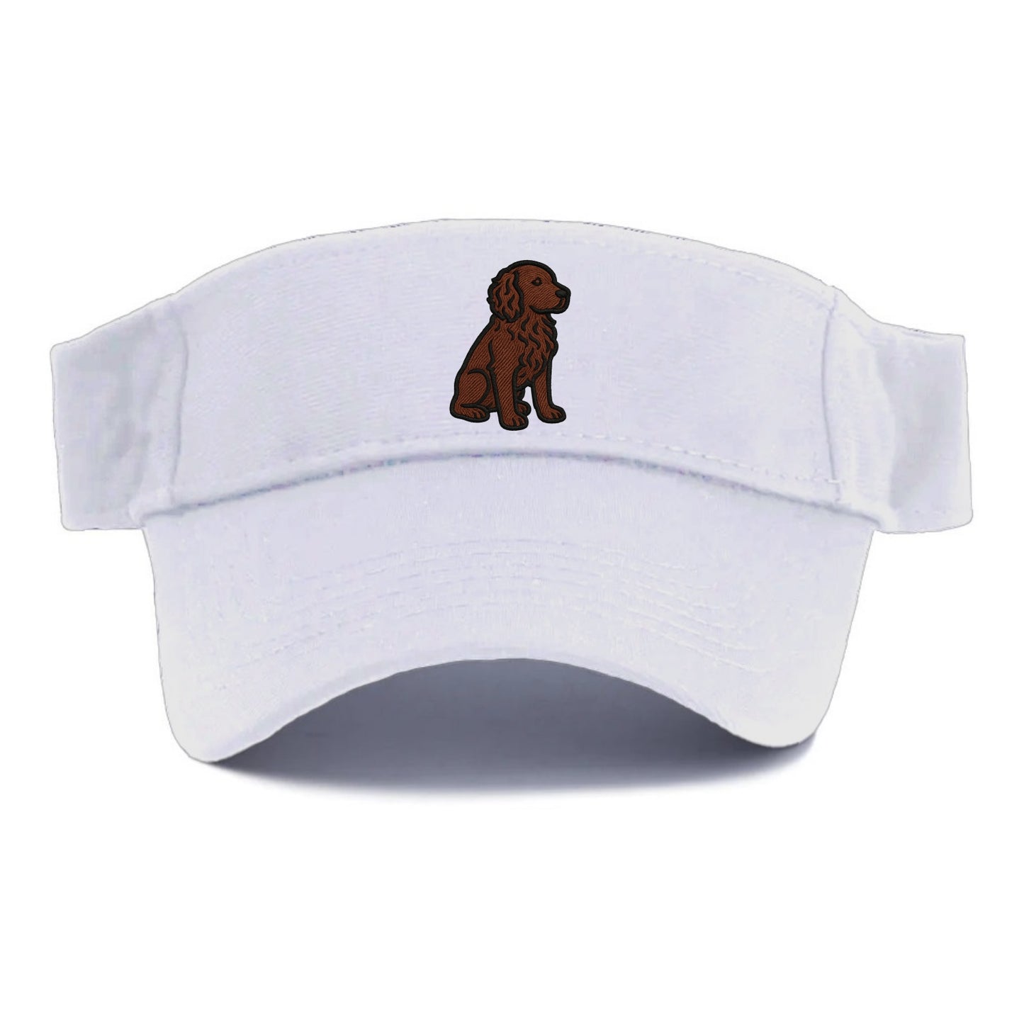 Boykin Spaniel - Rich chocolate brown wavy coat embroidered sitting pose - Visor - White