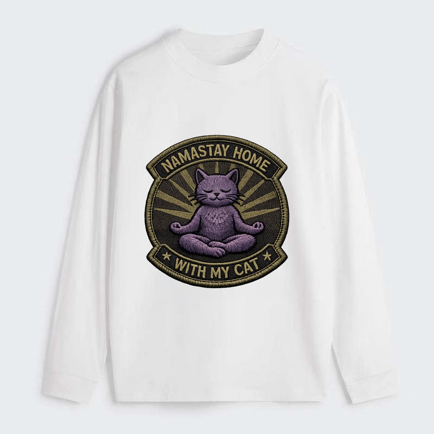 NAMASTAY HOME WITH MY CAT - yoga cat in purple , introvert cat - Classic Long Sleeve Shirt - White