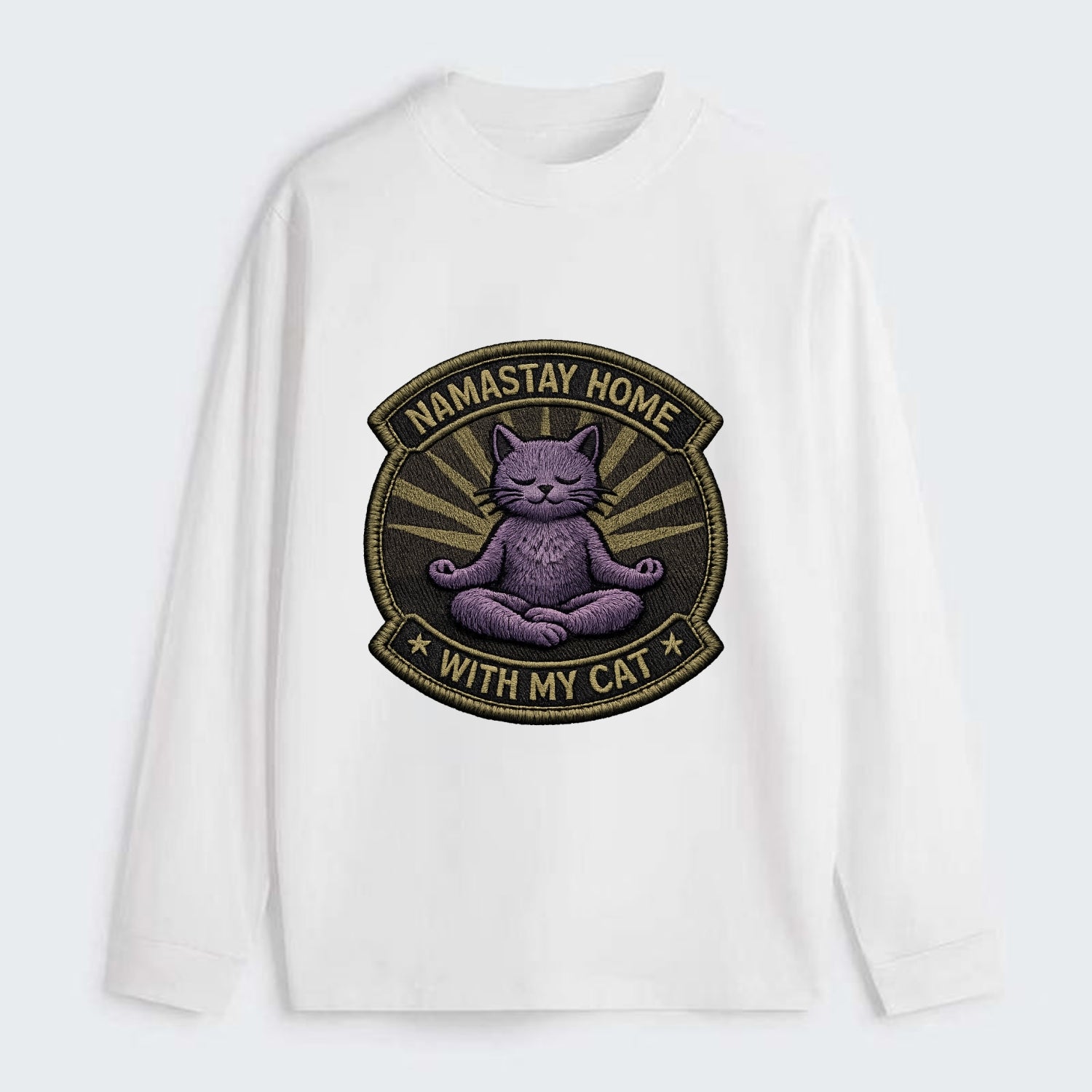 NAMASTAY HOME WITH MY CAT - yoga cat in purple , introvert cat - Classic Long Sleeve Shirt - White