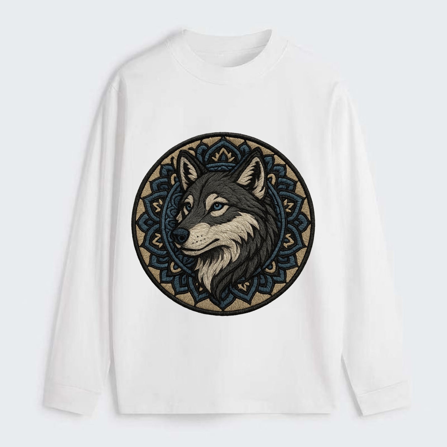 Mandala Wolf Pattern  - Classic Long Sleeve Shirt - White