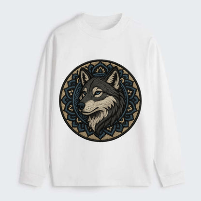 Mandala Wolf Pattern  - Classic Long Sleeve Shirt - White