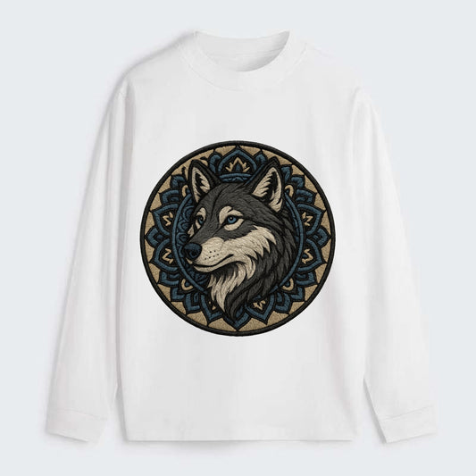 Mandala Wolf Pattern  - Classic Long Sleeve Shirt - White