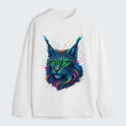 Wild lynx with ear tufts transforming into liquid mercury flows, silver - Classic Long Sleeve Shirt - White