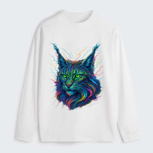 Wild lynx with ear tufts transforming into liquid mercury flows, silver - Classic Long Sleeve Shirt