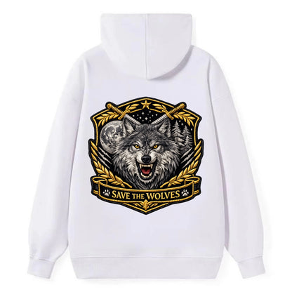 SAVE THE WOLVES - wolf moon in gray , predator protection - Classic Pullover Hoodie - White