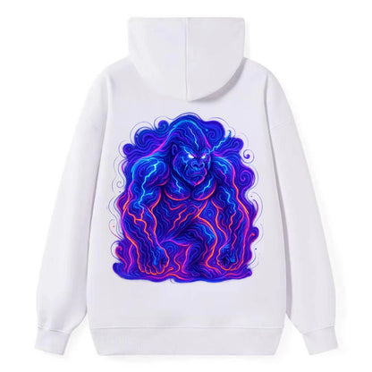 Mighty gorilla with electricity flowing through defined muscles, - Classic Pullover Hoodie - White