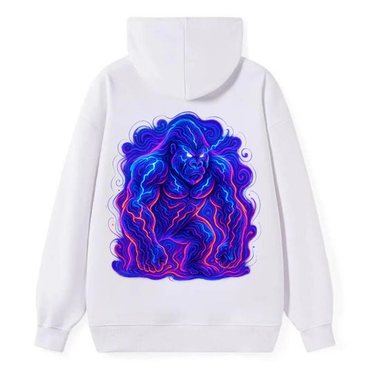 Mighty gorilla with electricity flowing through defined muscles, - Classic Pullover Hoodie - White