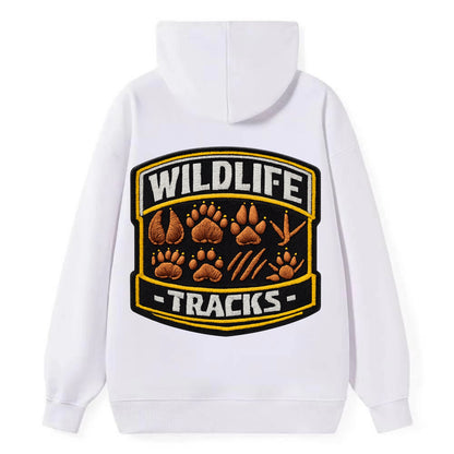 WILDLIFE TRACKS - animal footprints in brown , tracker - Classic Pullover Hoodie - White