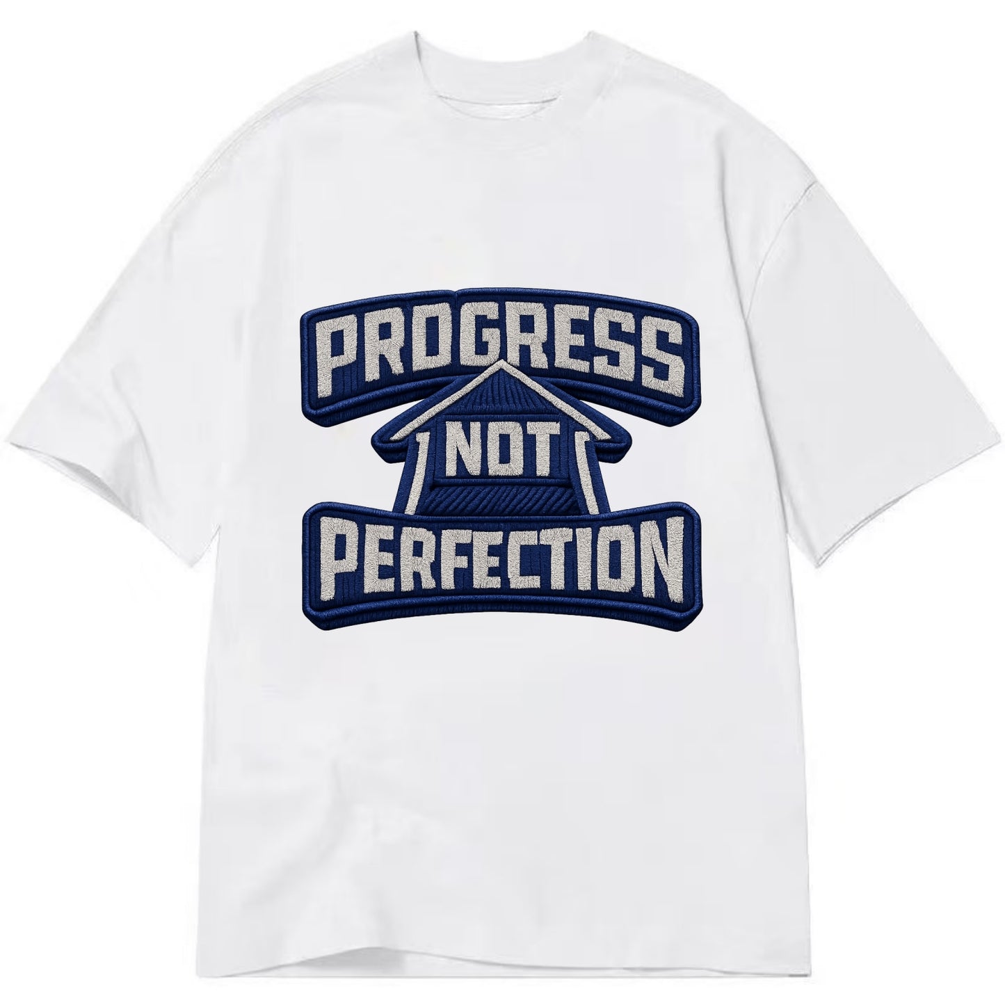 PROGRESS NOT PERFECTION - arrow with text in blue , growth mindset - Classic T-shirt - White