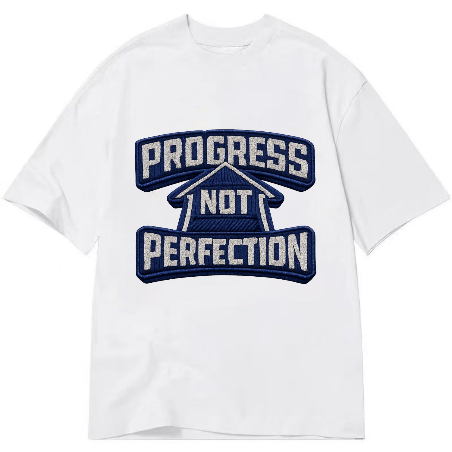 PROGRESS NOT PERFECTION - arrow with text in blue , growth mindset - Classic T-shirt - White