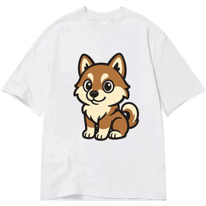 Pomsky - Pomeranian-Husky mix sitting pose - Classic T-shirt - White