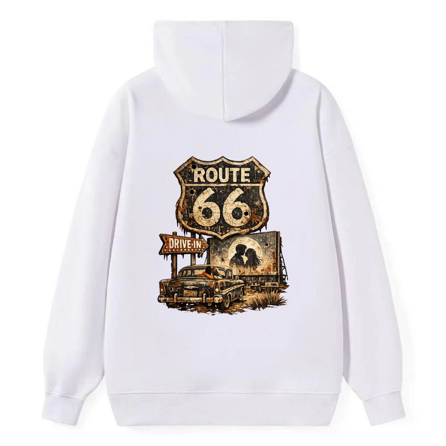 DRIVE-IN | Classic car at drive-in theater | Movie night romance | - Classic Pullover Hoodie - White
