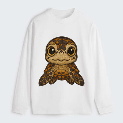 Baby Hawksbill Turtle - amber and brown shell pattern, curious golden - Classic Long Sleeve Shirt - White