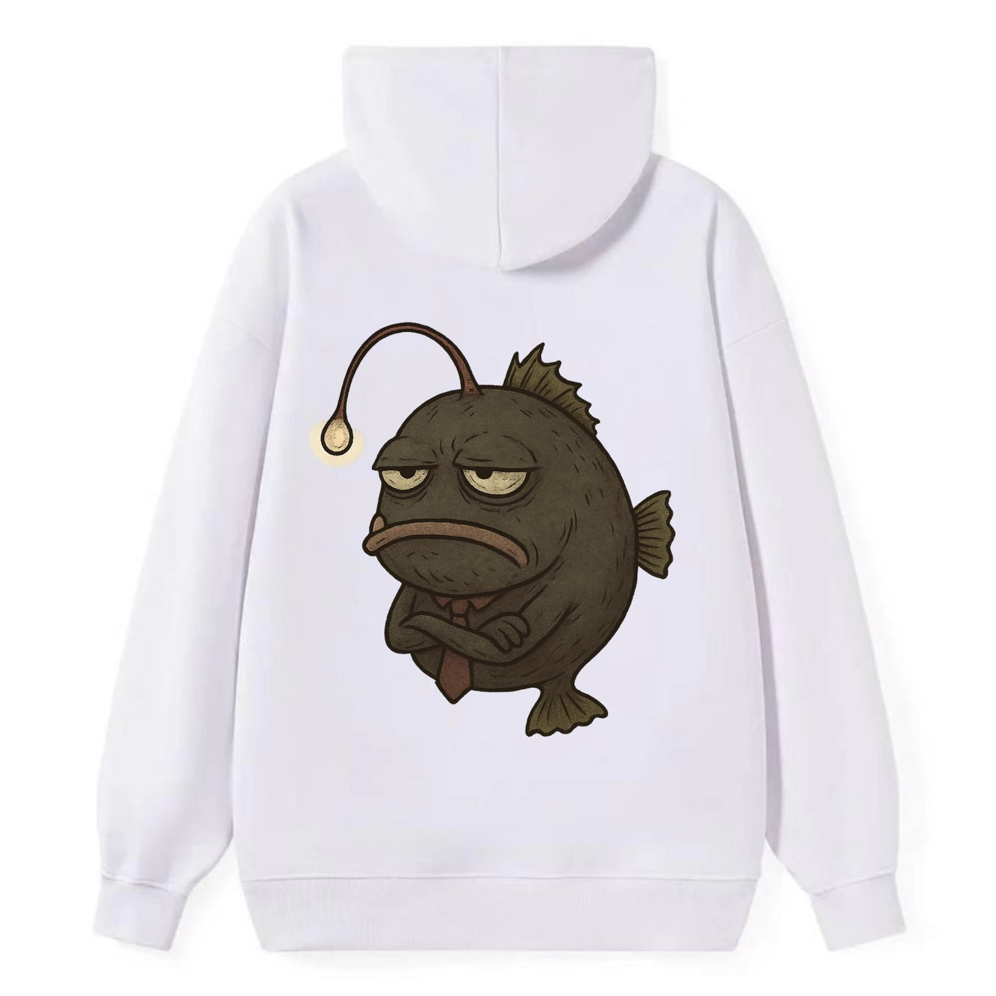 THE ANGLERFISH LURES DISAPPOINTMENT | Dark gray anglerfish with dim light - Classic Pullover Hoodie - White