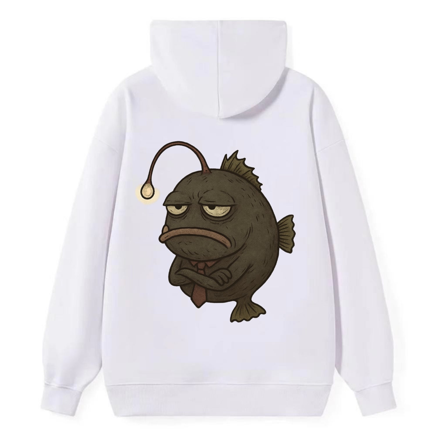 THE ANGLERFISH LURES DISAPPOINTMENT | Dark gray anglerfish with dim light - Classic Pullover Hoodie - White