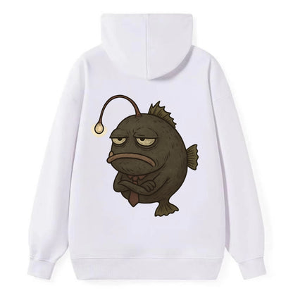 THE ANGLERFISH LURES DISAPPOINTMENT | Dark gray anglerfish with dim light - Classic Pullover Hoodie - White