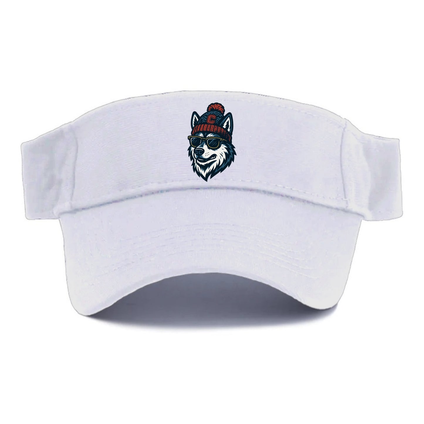 Storrs Husky wearing UConn beanie with C patch - Visor - White