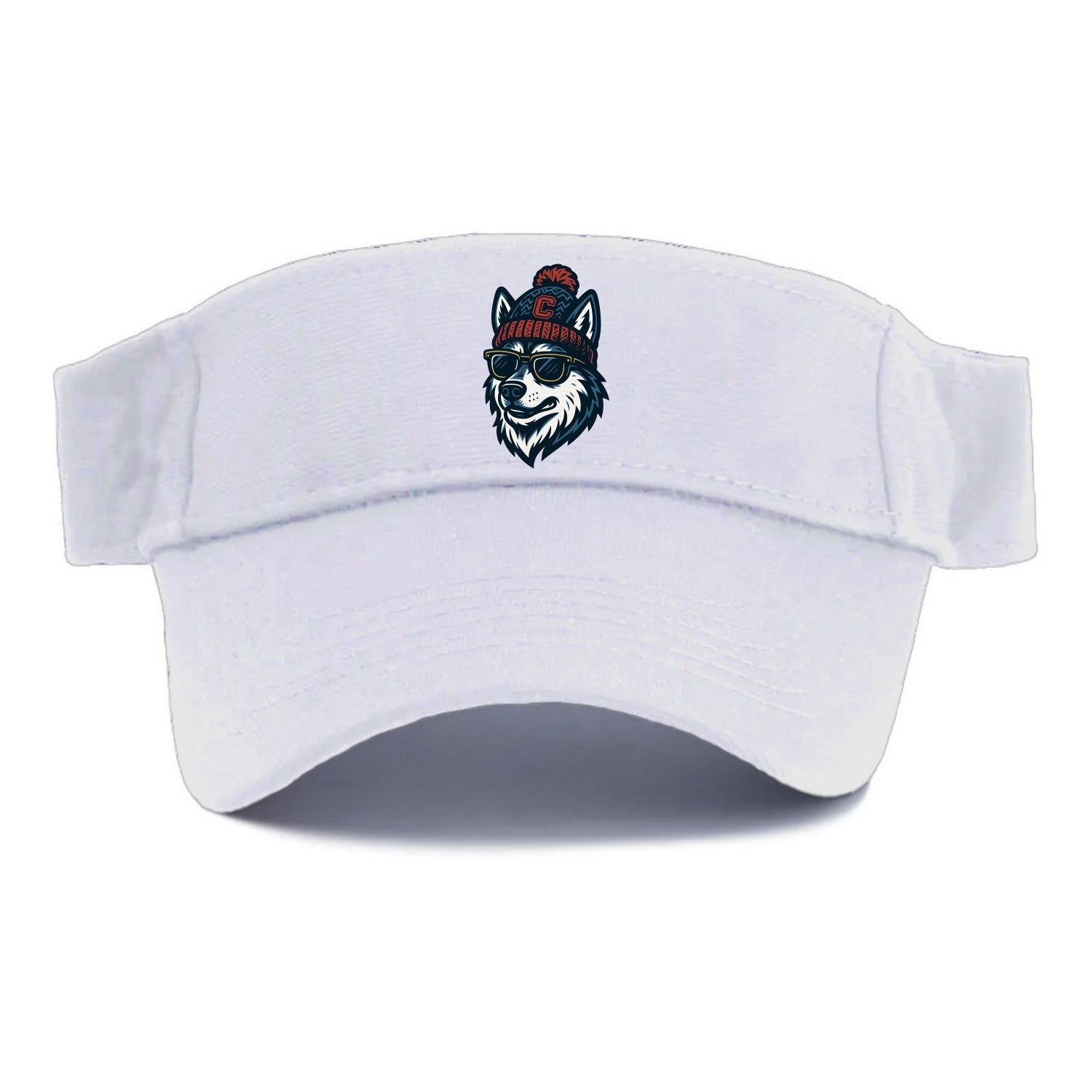 Storrs Husky wearing UConn beanie with C patch - Visor - White