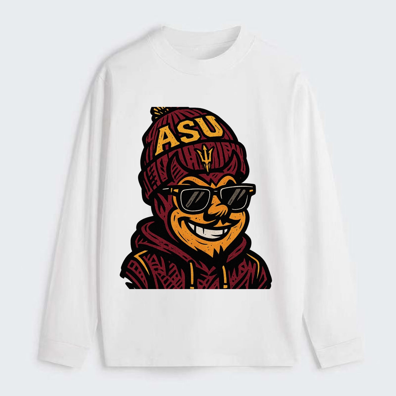 Tempe Sparky wearing Arizona State beanie with fork patch - Classic Long Sleeve Shirt - White