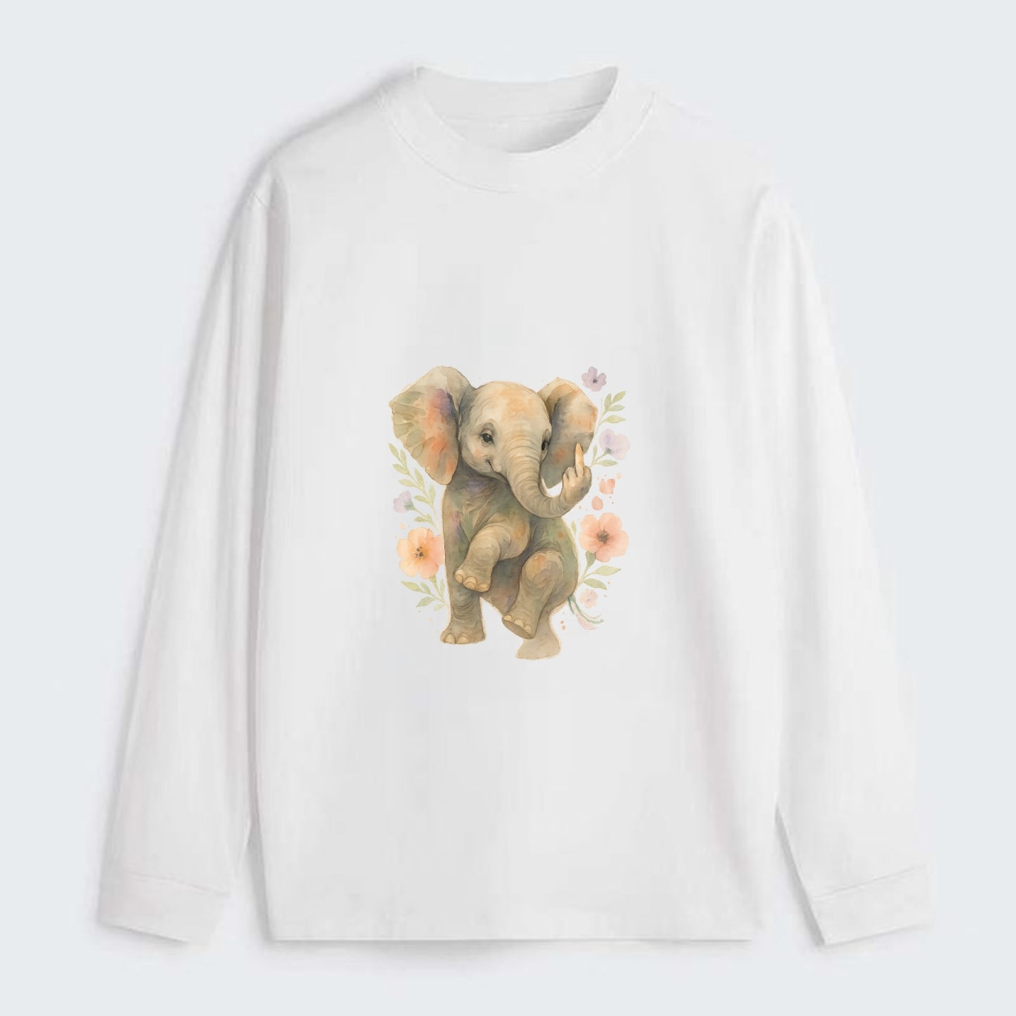 baby elephant with trunk up, one foot raised with middle toe extended - Classic Long Sleeve Shirt - White