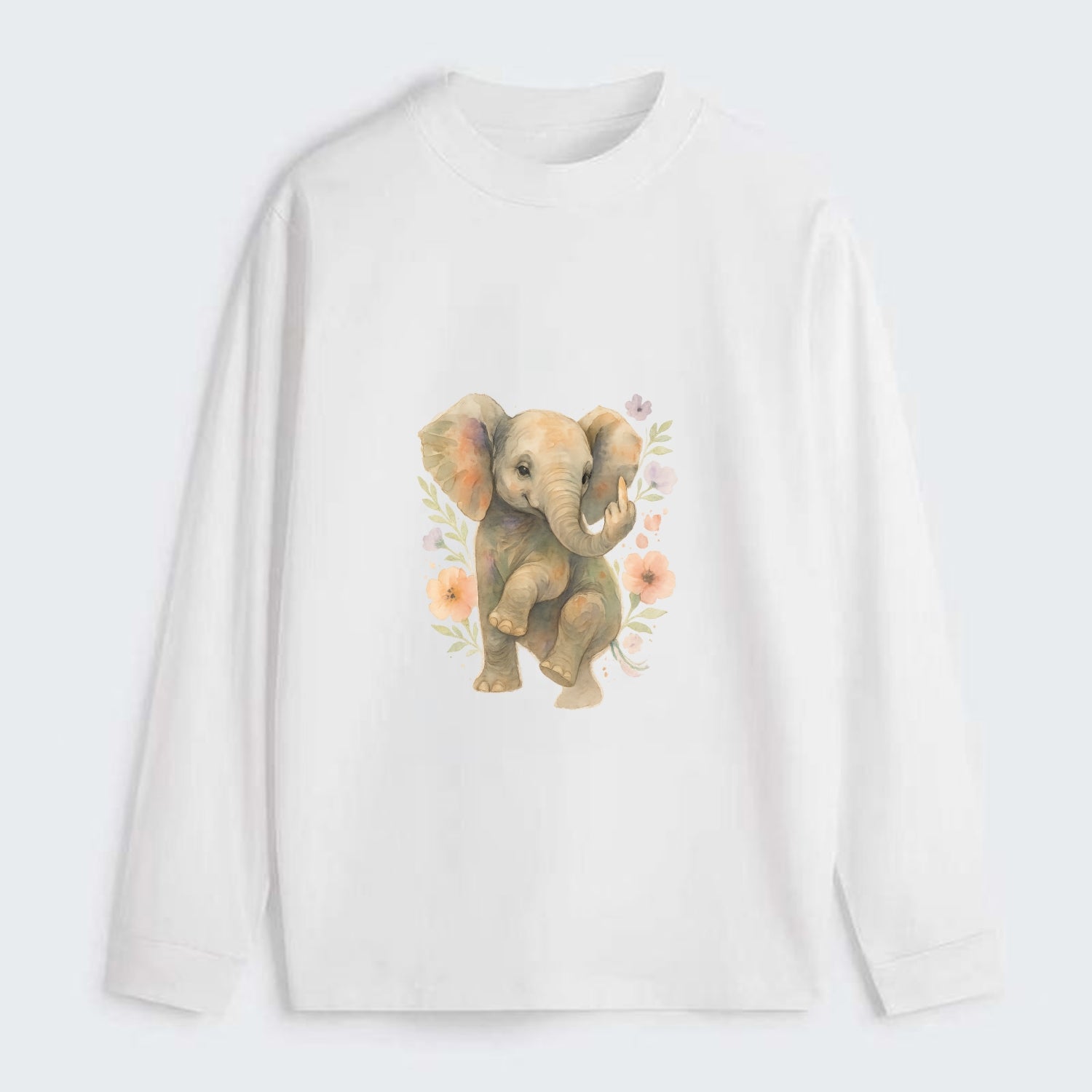 baby elephant with trunk up, one foot raised with middle toe extended - Classic Long Sleeve Shirt - White