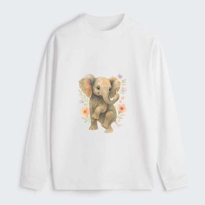 baby elephant with trunk up, one foot raised with middle toe extended - Classic Long Sleeve Shirt - White