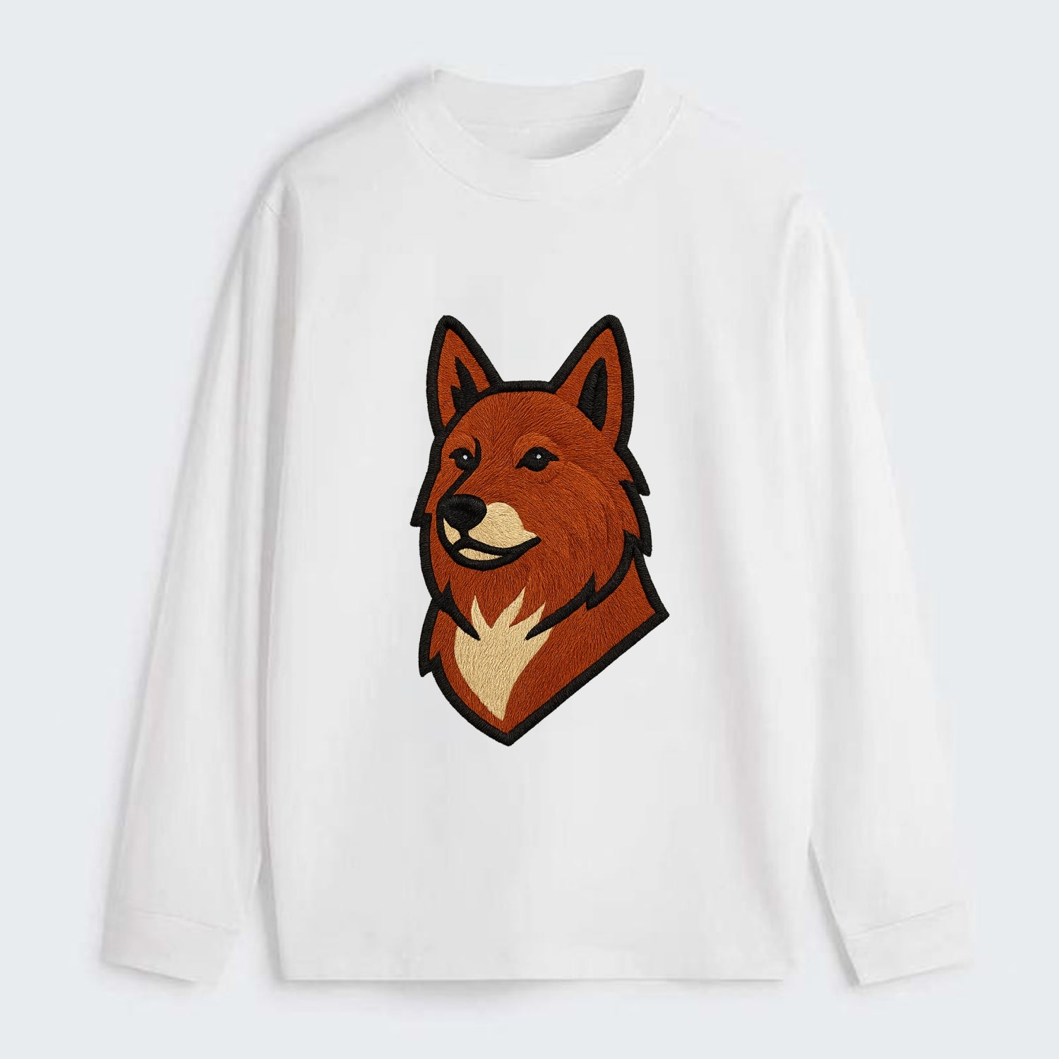 Finnish Spitz - Fox-red pointed ears embroidered pose - Classic Long Sleeve Shirt - White