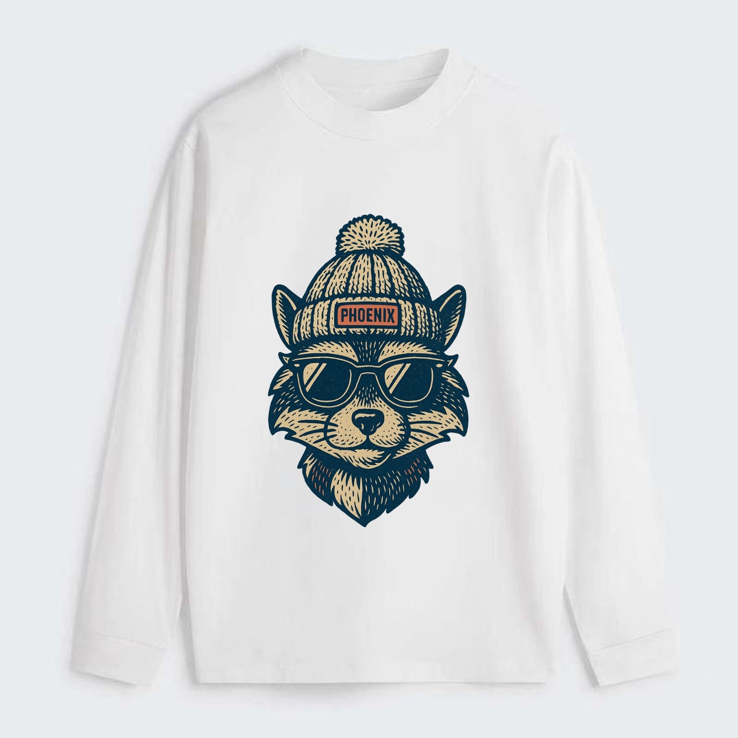 Arizona Ringtail wearing Phoenix beanie with pom pom and wayfarer - Classic Long Sleeve Shirt - White