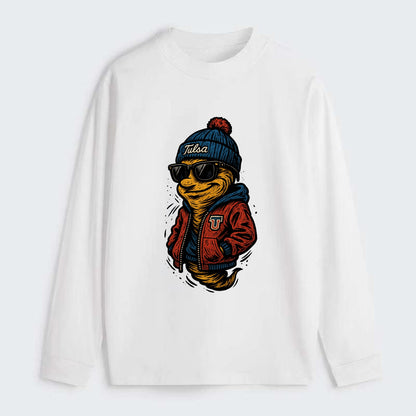 Tulsa Hurricane wearing Tulsa beanie with TU patch - Classic Long Sleeve Shirt - White