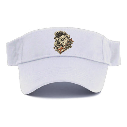 PUNK BULLDOG | British bulldog with mohawk | Safety pins through collar | Union Jack - Visor - White