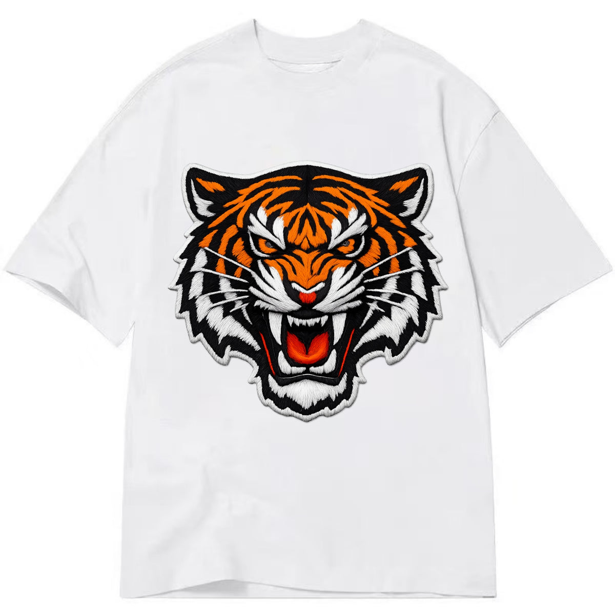 TIGER STRIPES FACE - fierce tiger face in orange, black and white , predator power - Classic T-shirt - White