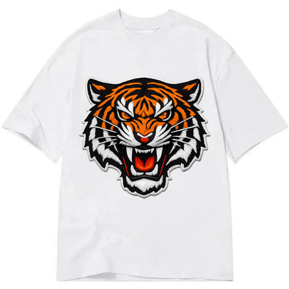 TIGER STRIPES FACE - fierce tiger face in orange, black and white , predator power - Classic T-shirt - White