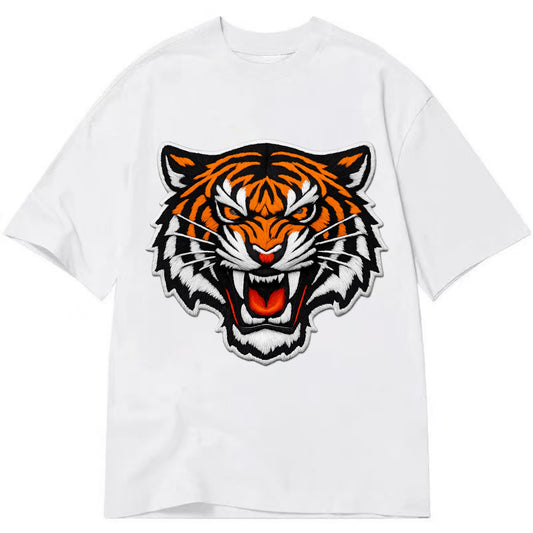 TIGER STRIPES FACE - fierce tiger face in orange, black and white , predator power - Classic T-shirt - White
