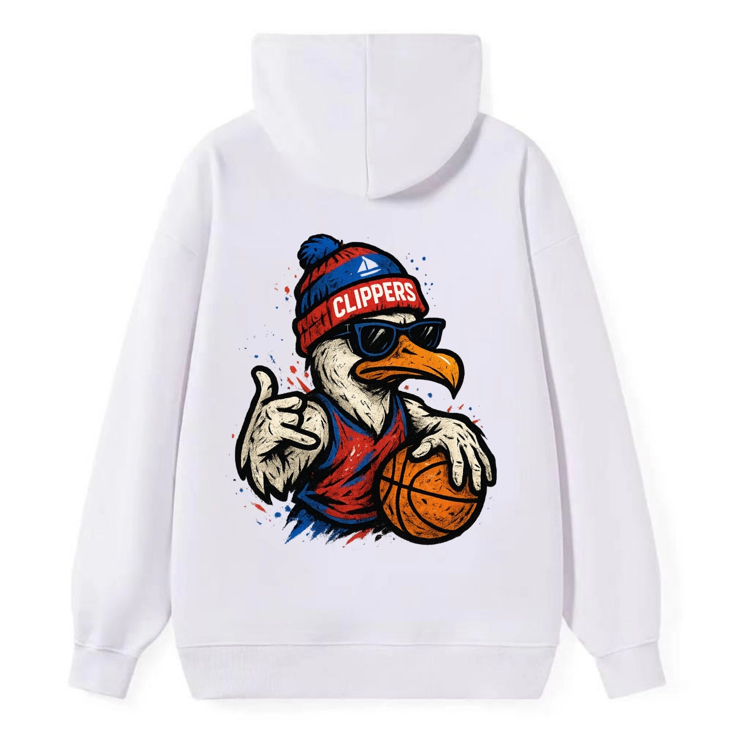 LA Seagull wearing Clippers red white and blue beanie with ship patch and - Classic Pullover Hoodie - White
