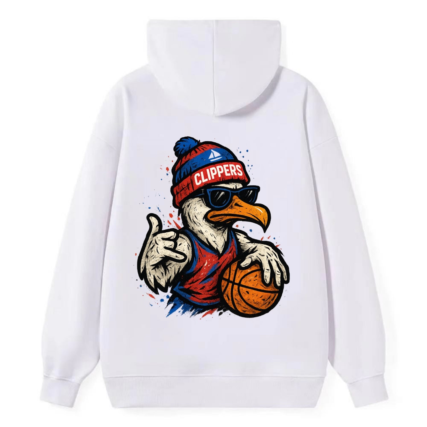 LA Seagull wearing Clippers red white and blue beanie with ship patch and - Classic Pullover Hoodie - White