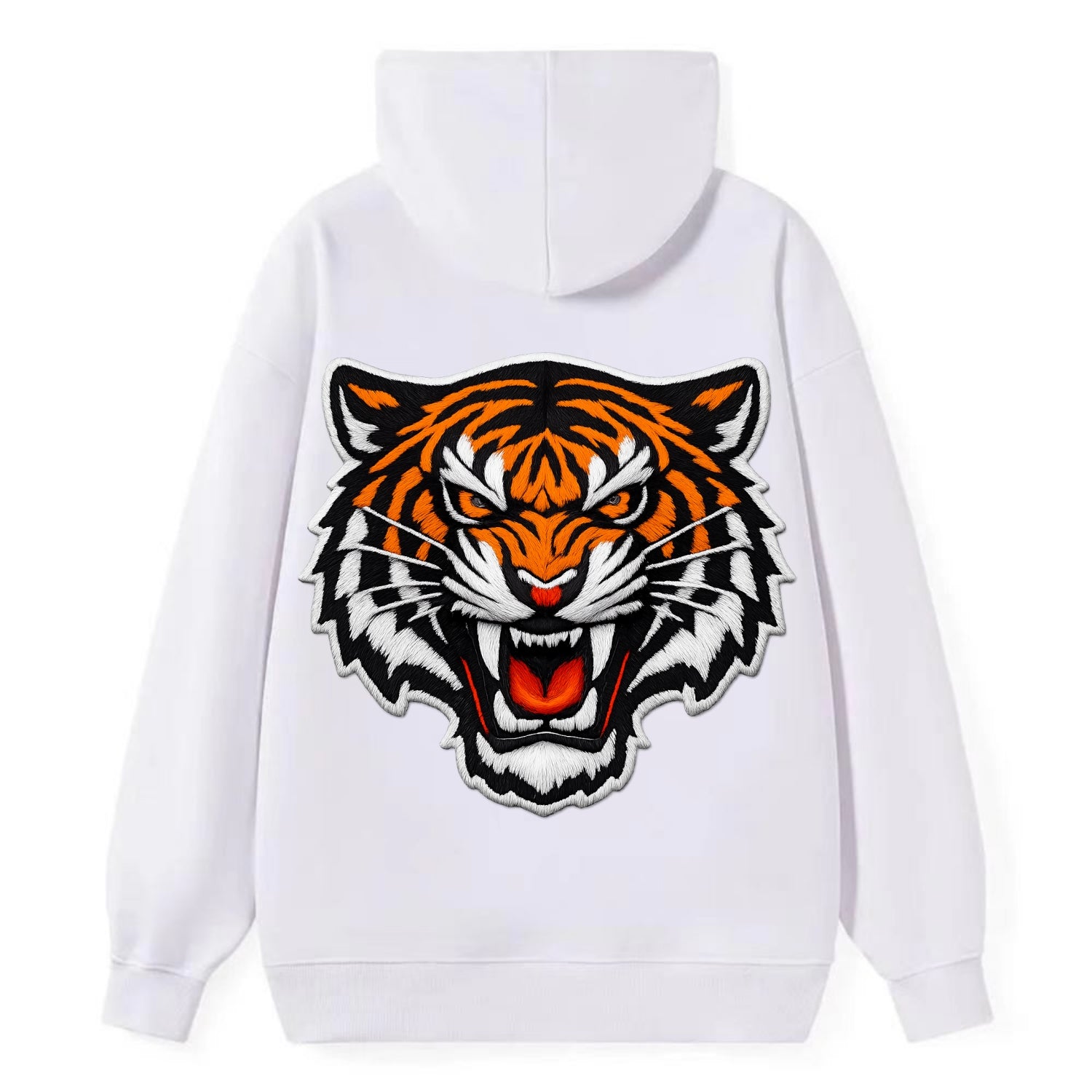 TIGER STRIPES FACE - fierce tiger face in orange, black and white , - Classic Pullover Hoodie - White