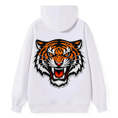 TIGER STRIPES FACE - fierce tiger face in orange, black and white , - Classic Pullover Hoodie - White