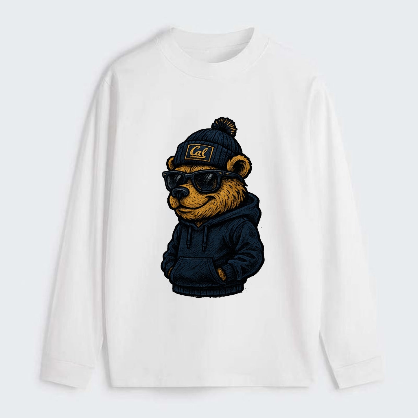 Berkeley Bear wearing Cal beanie with script patch - Classic Long Sleeve Shirt - White