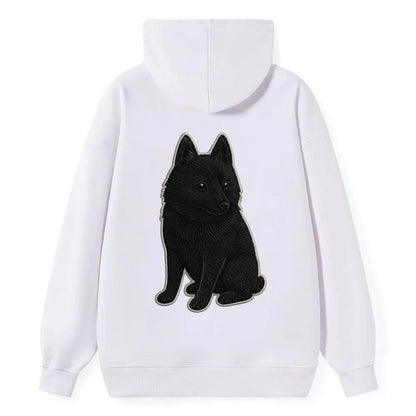 Schipperke - Solid black small embroidered sitting pose - Classic Pullover Hoodie - White