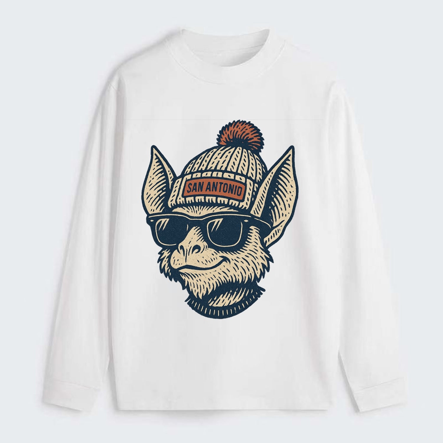 San Antonio Bat wearing San Antonio beanie with pom pom and wayfarer - Classic Long Sleeve Shirt - White