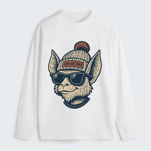 San Antonio Bat wearing San Antonio beanie with pom pom and wayfarer - Classic Long Sleeve Shirt - White