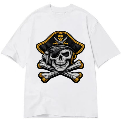 PIRATE SKULL - Jolly Roger skull in black and white , pirate - Classic T-shirt - White