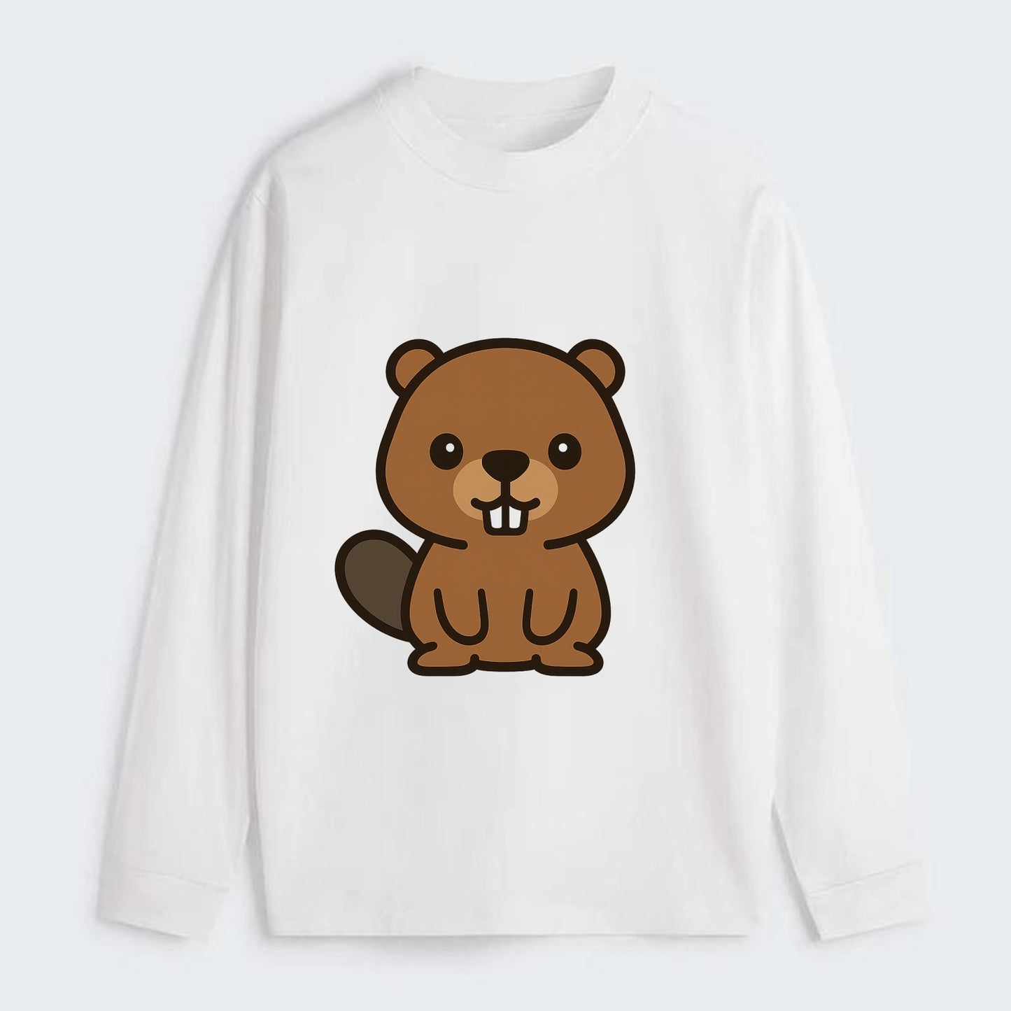Baby Beaver - brown fur, paddle tail, buck teeth, friendly eyes, - Classic Long Sleeve Shirt - White