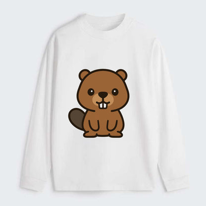 Baby Beaver - brown fur, paddle tail, buck teeth, friendly eyes, - Classic Long Sleeve Shirt - White